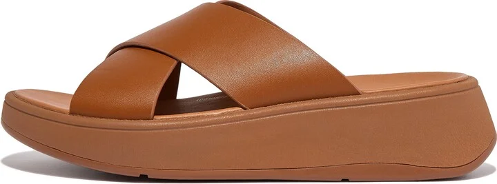 FitFlop F-MODE Leather Flatform Cross Slides