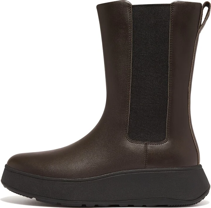 FitFlop F-MODE Leather Flatform High Chelsea Boots Leather/Elastic