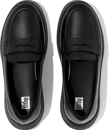 FitFlop F-Mode Leather Flatform Penny Loafers Women's Flat Shoes All Black : 6.5 M (B), Leather/Rubber - Image 2