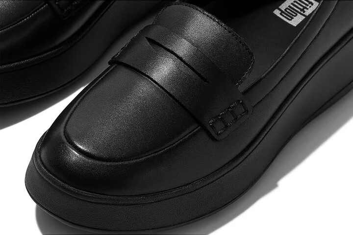FitFlop F-Mode Leather Flatform Penny Loafers Women's Flat Shoes All Black : 6.5 M (B), Leather/Rubber - Image 4