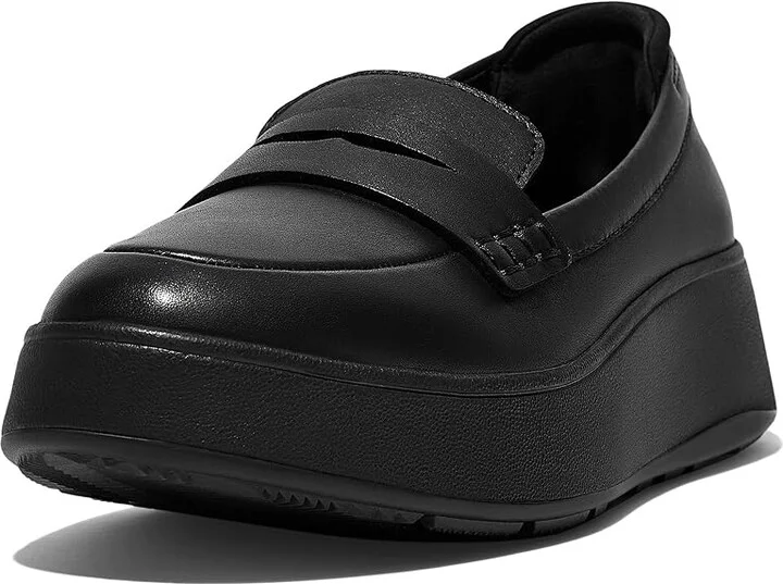 FitFlop F-Mode Leather Flatform Penny Loafers Women's Flat Shoes All Black : 6.5 M (B), Leather/Rubber