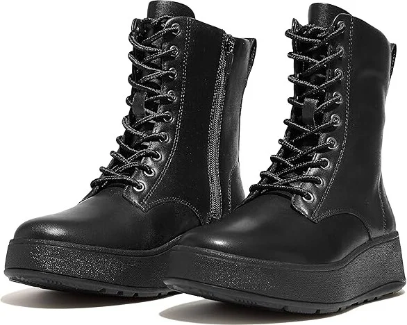 FitFlop F-Mode Leather Lace-Up Flatform Ankle Boots Women's Boots All Black : 5 M (B)
