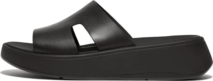 FitFlop F-MODE Raw-Edge Leather Flatform H-Bar Slides