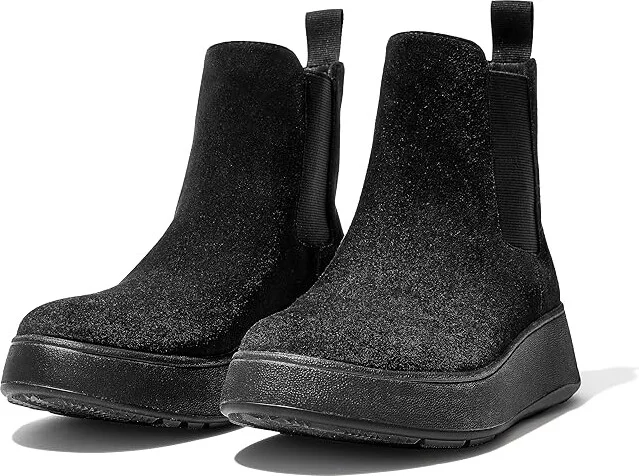 FitFlop F-Mode Suede Flatform Chelsea Boots Women's Boots All Black : 5 M (B), Leather/Rubber/Suede