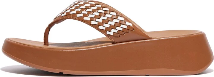 FitFlop F-MODE Two-Tone Woven-Leather Flatform Toe-Post Sandals