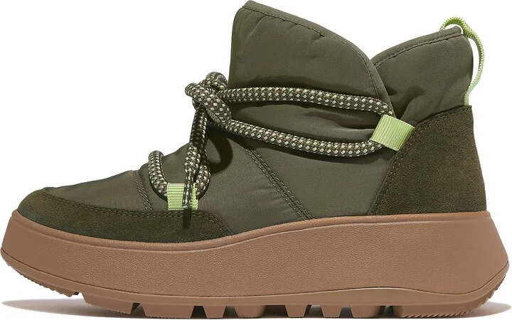 FitFlop F-MODE Water-Resistant Fleece-Lined Mesh Flatform Laced Booties Polyester/Mesh/Suede