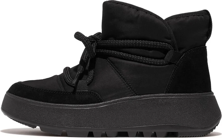 FitFlop F-MODE Water-Resistant Fleece-Lined Mesh Flatform Laced Booties Polyester/Mesh/Suede