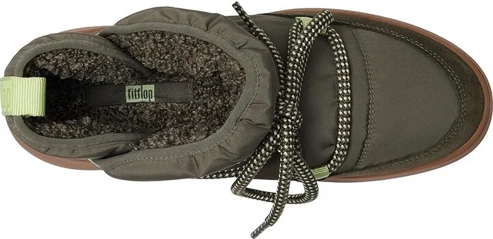 FitFlop F-Mode Water-Resistant Fleece-Lined Mesh Flatform Laced Booties Women's Boots Deep Olive : 5 M (B), EVA/Fleece/Lace - Image 2