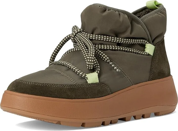FitFlop F-Mode Water-Resistant Fleece-Lined Mesh Flatform Laced Booties Women's Boots Deep Olive : 5 M (B), EVA/Fleece/Lace - Image 5