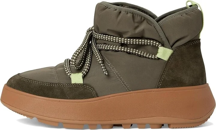 FitFlop F-Mode Water-Resistant Fleece-Lined Mesh Flatform Laced Booties Women's Boots Deep Olive : 5 M (B), EVA/Fleece/Lace - Image 6