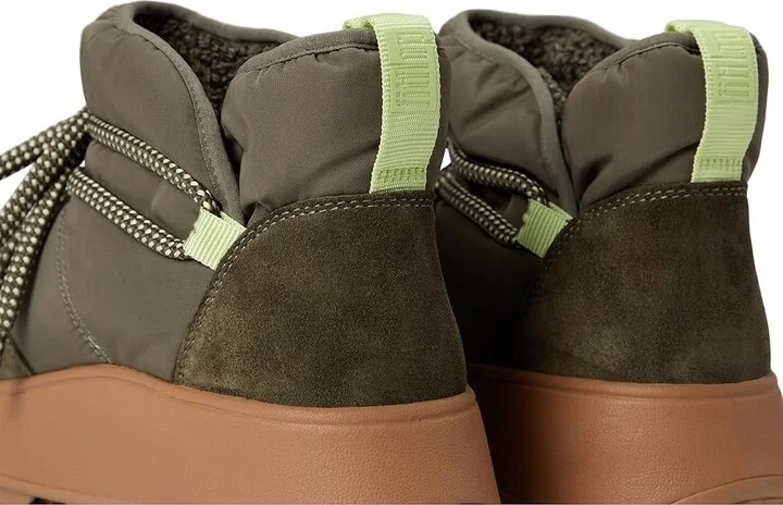 FitFlop F-Mode Water-Resistant Fleece-Lined Mesh Flatform Laced Booties Women's Boots Deep Olive : 5 M (B), EVA/Fleece/Lace - Image 7