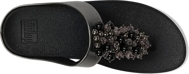 FitFlop Fino Bauble-Bead Toe-Post Sandals Women's Sandals Pewter Black : 9 M (B), Leather - Image 2