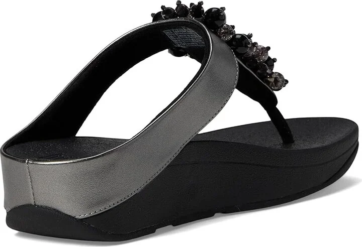 FitFlop Fino Bauble-Bead Toe-Post Sandals Women's Sandals Pewter Black : 9 M (B), Leather - Image 4