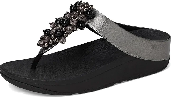 FitFlop Fino Bauble-Bead Toe-Post Sandals Women's Sandals Pewter Black : 9 M (B), Leather - Image 5