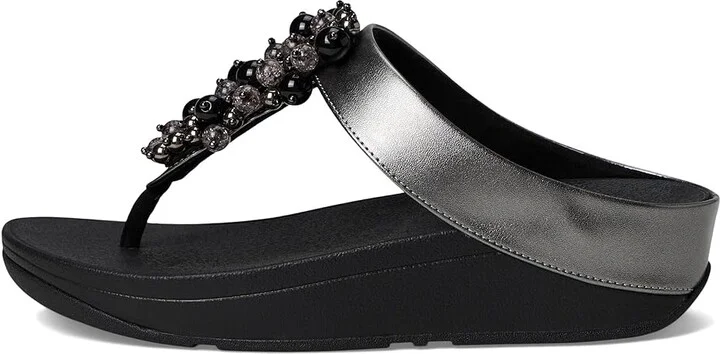 FitFlop Fino Bauble-Bead Toe-Post Sandals Women's Sandals Pewter Black : 9 M (B), Leather - Image 6