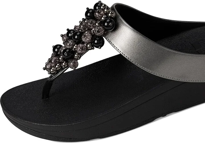 FitFlop Fino Bauble-Bead Toe-Post Sandals Women's Sandals Pewter Black : 9 M (B), Leather - Image 7