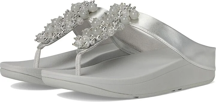 FitFlop Fino Bauble-Bead Toe-Post Sandals Women's Sandals Silver : 9 M (B), Leather