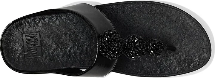 FitFlop Fino Beadie-Button Metallic Toe-Post Sandals Women's Wedge Shoes Metallic Black : 8 M (B), Leather - Image 2