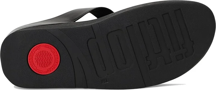 FitFlop Fino Beadie-Button Metallic Toe-Post Sandals Women's Wedge Shoes Metallic Black : 8 M (B), Leather - Image 3