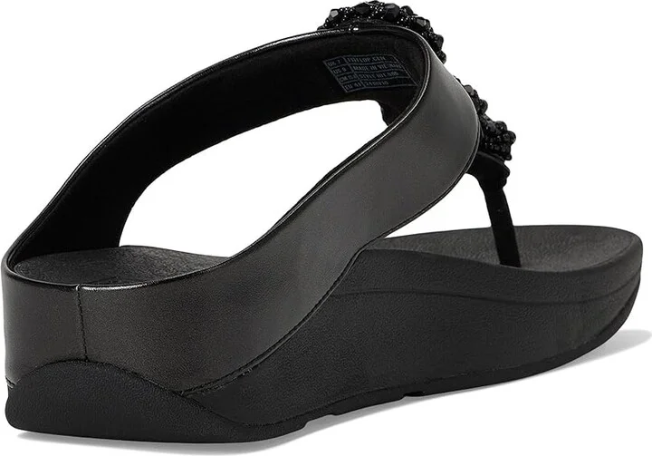 FitFlop Fino Beadie-Button Metallic Toe-Post Sandals Women's Wedge Shoes Metallic Black : 8 M (B), Leather - Image 4