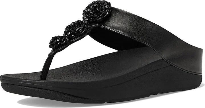 FitFlop Fino Beadie-Button Metallic Toe-Post Sandals Women's Wedge Shoes Metallic Black : 8 M (B), Leather - Image 5