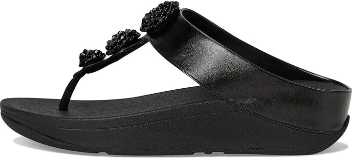 FitFlop Fino Beadie-Button Metallic Toe-Post Sandals Women's Wedge Shoes Metallic Black : 8 M (B), Leather - Image 6