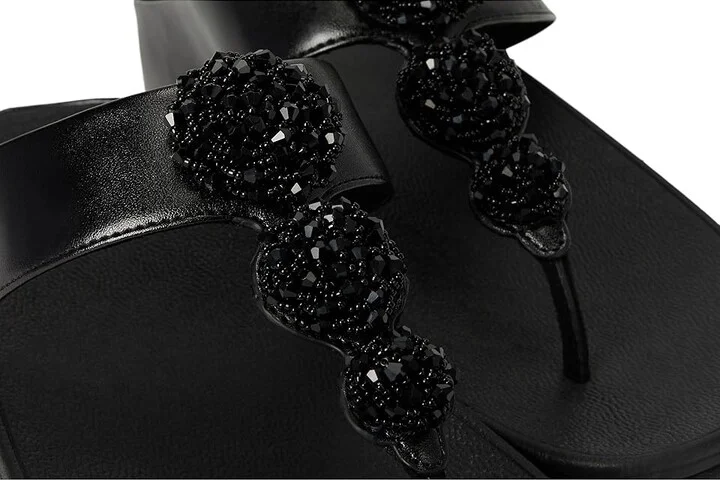 FitFlop Fino Beadie-Button Metallic Toe-Post Sandals Women's Wedge Shoes Metallic Black : 8 M (B), Leather - Image 7