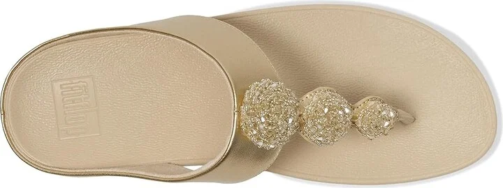 FitFlop Fino Beadie-Button Metallic Toe-Post Sandals Women's Wedge Shoes Platino : 8 M (B), Leather - Image 2
