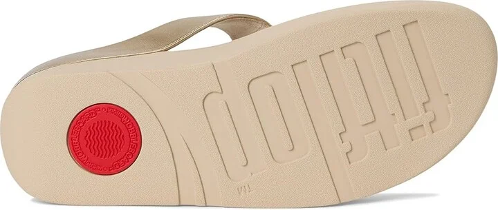 FitFlop Fino Beadie-Button Metallic Toe-Post Sandals Women's Wedge Shoes Platino : 8 M (B), Leather - Image 3
