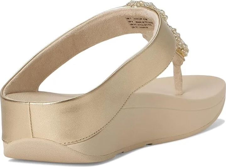 FitFlop Fino Beadie-Button Metallic Toe-Post Sandals Women's Wedge Shoes Platino : 8 M (B), Leather - Image 4