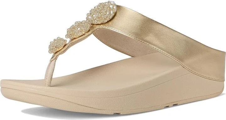 FitFlop Fino Beadie-Button Metallic Toe-Post Sandals Women's Wedge Shoes Platino : 8 M (B), Leather - Image 5