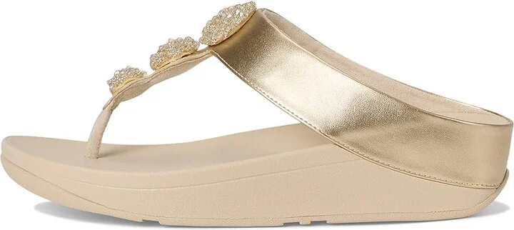 FitFlop Fino Beadie-Button Metallic Toe-Post Sandals Women's Wedge Shoes Platino : 8 M (B), Leather - Image 6