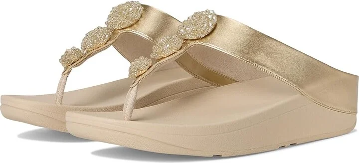 FitFlop Fino Beadie-Button Metallic Toe-Post Sandals Women's Wedge Shoes Platino : 8 M (B), Leather