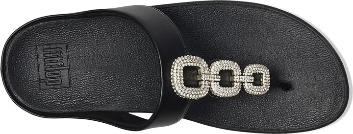 FitFlop Fino Crystal-Chain Leather Toe-Post Sandals Women's Sandals Black : 7 M (B) - Image 2
