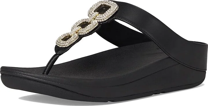 FitFlop Fino Crystal-Chain Leather Toe-Post Sandals Women's Sandals Black : 7 M (B) - Image 5