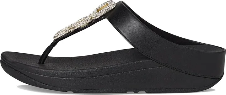 FitFlop Fino Crystal-Chain Leather Toe-Post Sandals Women's Sandals Black : 7 M (B) - Image 6