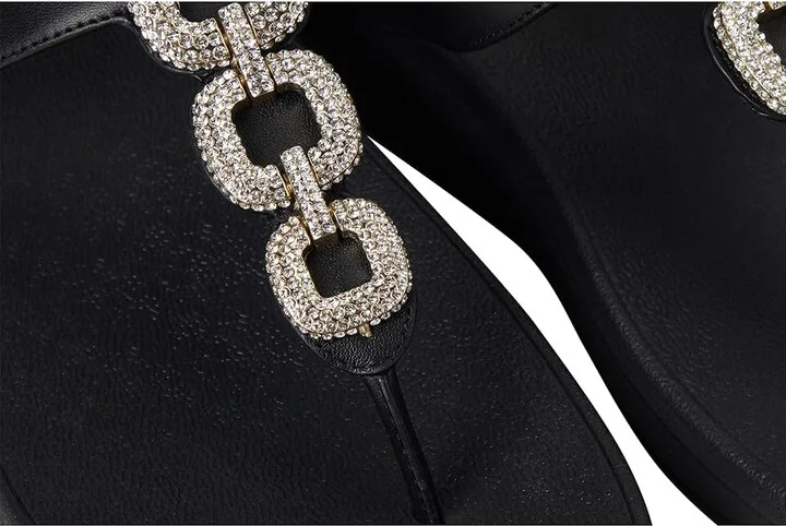 FitFlop Fino Crystal-Chain Leather Toe-Post Sandals Women's Sandals Black : 7 M (B) - Image 7