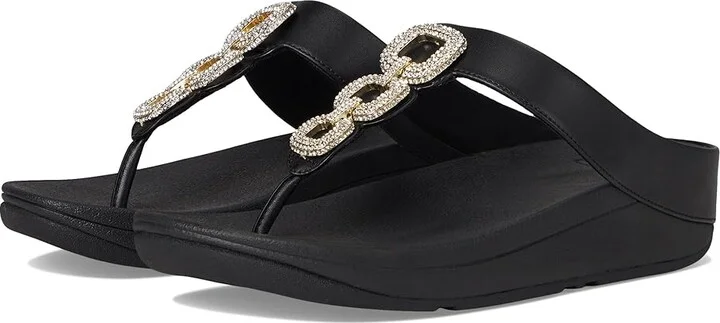 FitFlop Fino Crystal-Chain Leather Toe-Post Sandals Women's Sandals Black : 7 M (B)