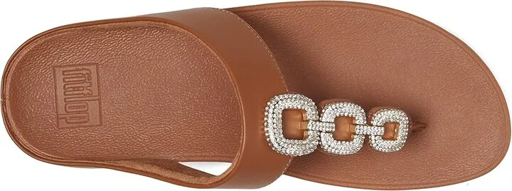 FitFlop Fino Crystal-Chain Leather Toe-Post Sandals Women's Sandals Deep Tan : 6 M (B) - Image 2