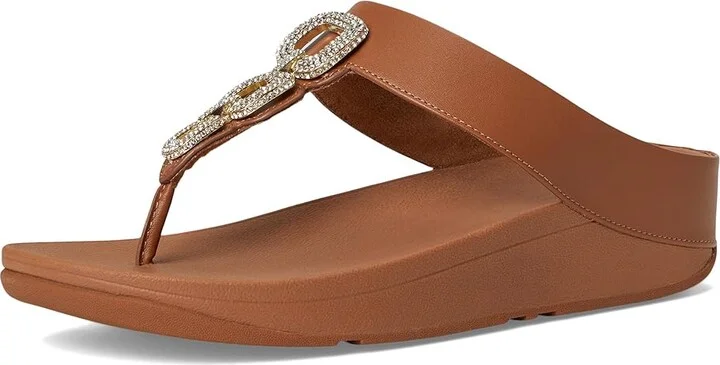 FitFlop Fino Crystal-Chain Leather Toe-Post Sandals Women's Sandals Deep Tan : 6 M (B) - Image 5