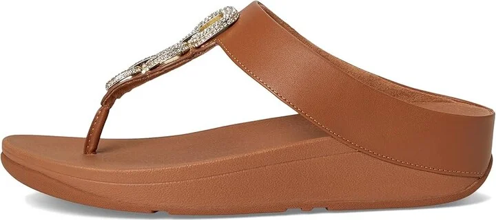FitFlop Fino Crystal-Chain Leather Toe-Post Sandals Women's Sandals Deep Tan : 6 M (B) - Image 6