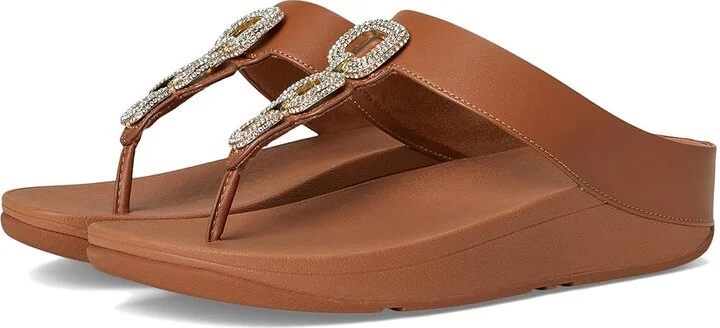 FitFlop Fino Crystal-Chain Leather Toe-Post Sandals Women's Sandals Deep Tan : 6 M (B)