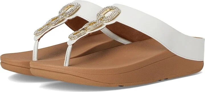 FitFlop Fino Crystal-Chain Leather Toe-Post Sandals Women's Sandals Urban White : 11 M (B)