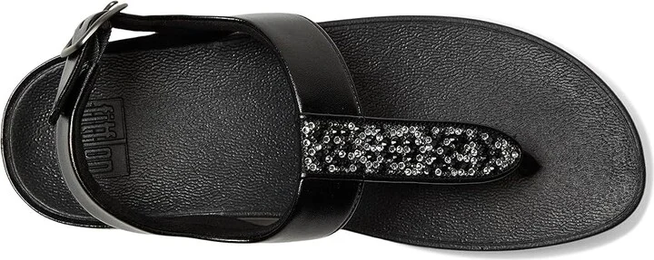 FitFlop Fino Crystal-Mix T-Strap Sandals Women's Wedge Shoes All Black : 5 M (B), Leather - Image 2