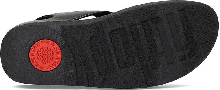 FitFlop Fino Crystal-Mix T-Strap Sandals Women's Wedge Shoes All Black : 5 M (B), Leather - Image 3