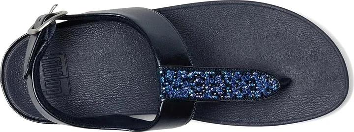 FitFlop Fino Crystal-Mix T-Strap Sandals Women's Wedge Shoes Midnight Navy : 10 M (B), Leather - Image 2