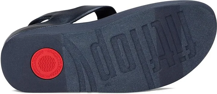 FitFlop Fino Crystal-Mix T-Strap Sandals Women's Wedge Shoes Midnight Navy : 10 M (B), Leather - Image 3