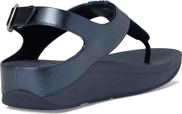 FitFlop Fino Crystal-Mix T-Strap Sandals Women's Wedge Shoes Midnight Navy : 10 M (B), Leather - Image 4