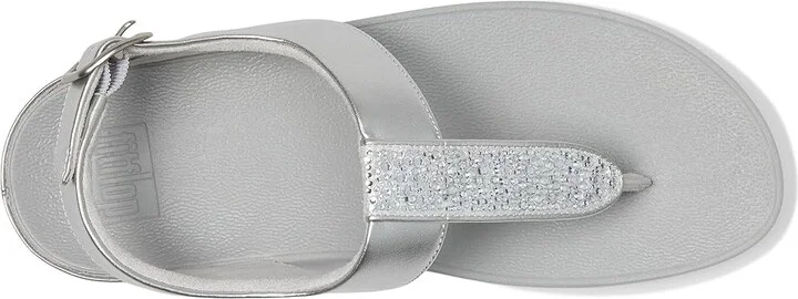 FitFlop Fino Crystal-Mix T-Strap Sandals Women's Wedge Shoes Silver : 5 M (B), Leather - Image 2