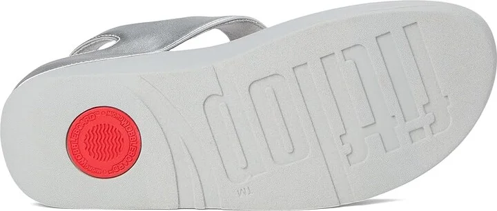 FitFlop Fino Crystal-Mix T-Strap Sandals Women's Wedge Shoes Silver : 5 M (B), Leather - Image 3